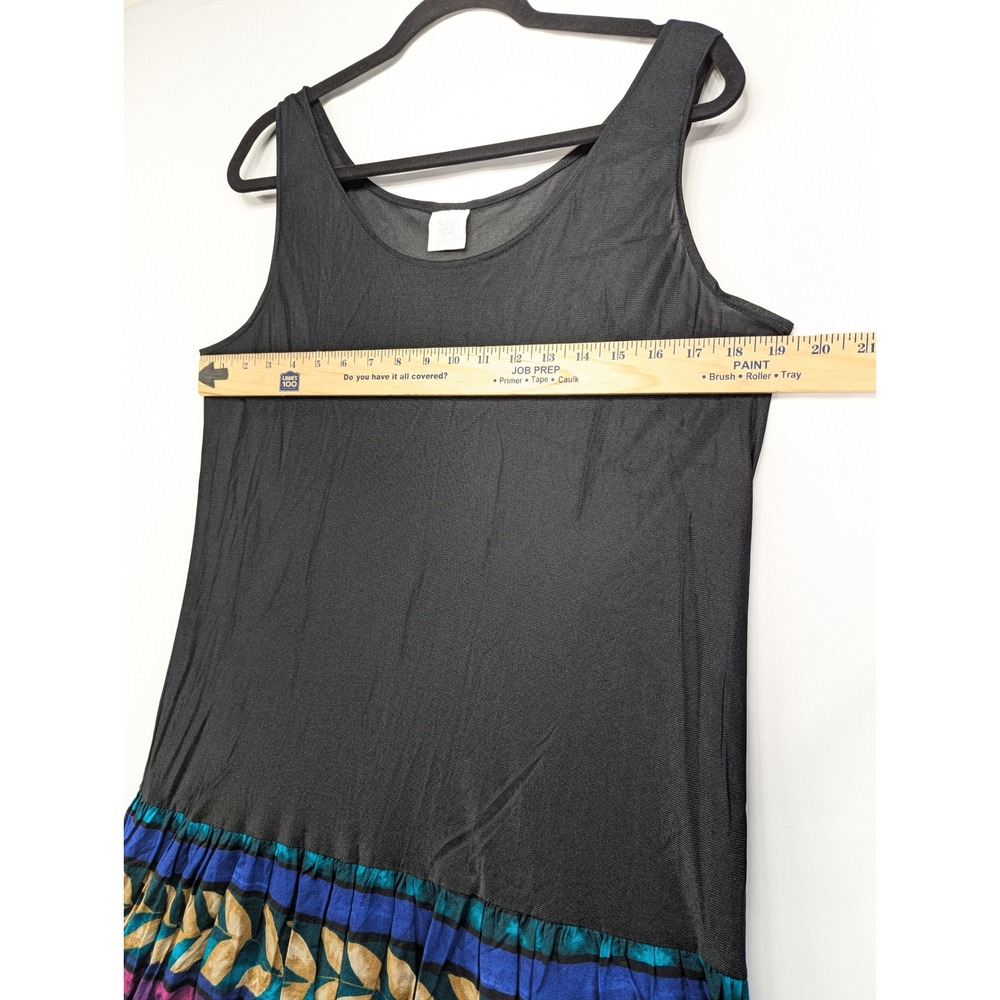 Vintage 90s Drop Waist Maxi Dress Black Sheer Bodice Rayon Print Size 10 2927 - Picture 6 of 8